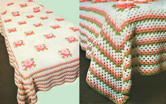Vintage Crochet Pattern Classic Roses Bedspread Afghan PDF Instant Digital Download Flower Granny Square Throw Coverlet 8 Ply