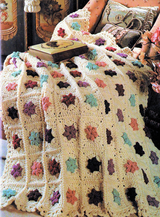 Vintage Crochet Pattern Floral Patchwork Petals Granny Squares Afghan PDF Instant Digital Download Throw Blanket 47x65 10 Ply