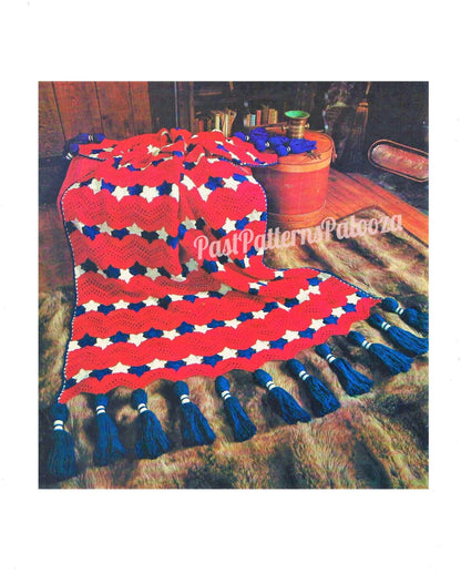 Vintage Crochet Pattern Patriotic Stars and Stripes Afghan PDF Instant Digital Download Red White Blue Americana 4th of July Throw Blanket