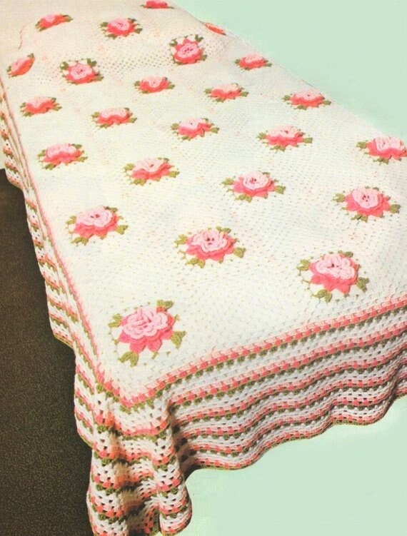 Vintage Crochet Pattern Classic Roses Bedspread Afghan PDF Instant Digital Download Flower Granny Square Throw Coverlet 8 Ply