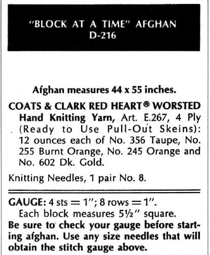 Vintage Knitting Pattern Block At A Time Afghan Lap Blanket PDF Instant Digital Download Easy Knit Squares Throw 44x55 10 Ply