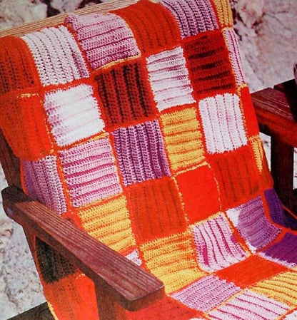 Vintage Crochet Pattern Ribbed Patchwork Squares Afghan Quick Easy Blanket PDF Instant Digital Download 5 Ply Scrap Yarn