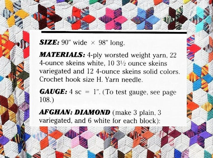 Vintage Crochet Pattern Star Quilt Patchwork Bedspread Afghan PDF Instant Digital Download Beautiful Diamond Hexagon Bed Cover 10 Ply