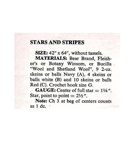 Vintage Crochet Pattern Patriotic Stars and Stripes Afghan PDF Instant Digital Download Red White Blue Americana 4th of July Throw Blanket