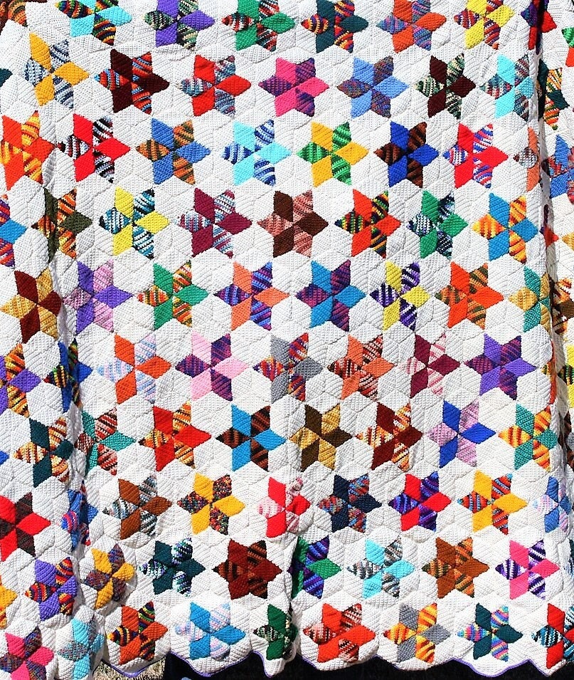 Vintage Crochet Pattern Star Quilt Patchwork Bedspread Afghan PDF Instant Digital Download Beautiful Diamond Hexagon Bed Cover 10 Ply