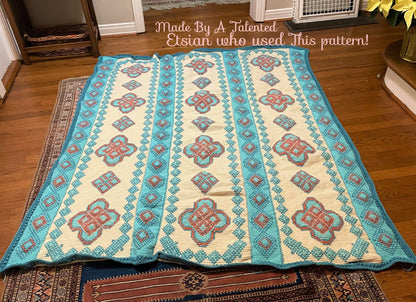 Vintage Crochet Navajo Afghan Pattern PDF Instant Digital Download Embroidered Diamonds Crosses Design Tunisian Stitch 63x78 10 Ply