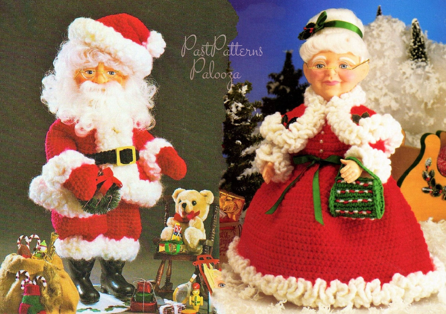 Vintage Crochet Pattern Classic Santa & Mrs Claus Christmas Doll Outfits for 13" 14" Craft Dolls PDF Instant Digital Download 10 Ply