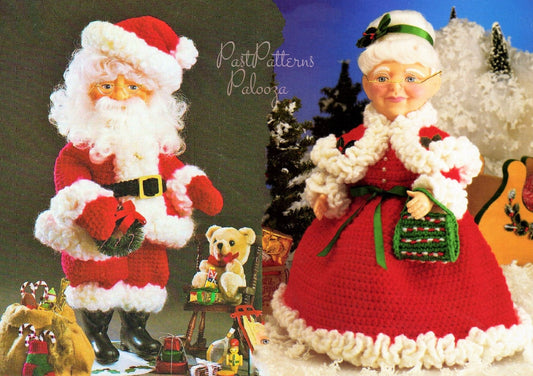 Vintage Crochet Pattern Classic Santa & Mrs Claus Christmas Doll Outfits for 13" 14" Craft Dolls PDF Instant Digital Download 10 Ply