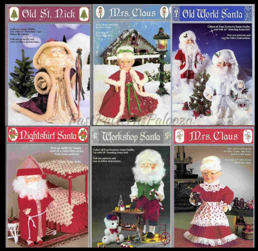 Vintage Sewing Patterns 13" Old World Santa Claus Doll & Mrs Claus Doll Christmas Clothing Outfits PDF Instant Digital Download 6 Designs