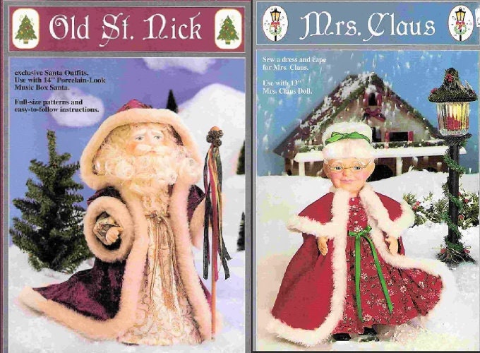 Vintage Sewing Patterns 13" Old World Santa Claus Doll & Mrs Claus Doll Christmas Clothing Outfits PDF Instant Digital Download 6 Designs