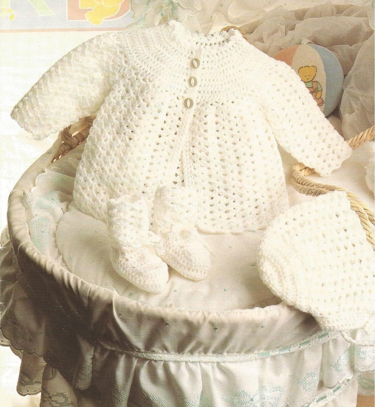 Vintage Crochet Pattern Pretty Baby Girl Matinee Coat Bonnet Booties Set PDF Instant Digital Download Preemie - 9m 4 Ply