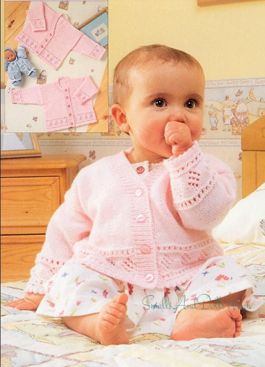 Vintage Knitting Pattern Knit Baby Girl Cardigan Sweaters PDF Instant Digital Download Openwork Diamonds Picot Edge 0-2 yrs 4 Ply