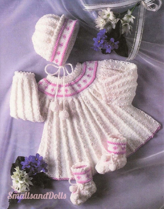 Vintage Knitting Pattern Pretty Baby Girl Lace Angel Top Bonnet Booties Set Fair Isle PDF Instant Digital Download 0 - 2 yrs DK 8 Ply