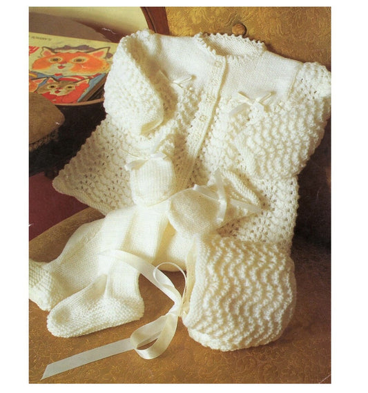 Vintage Knitting Pattern Knit Baby Girls Matinee Jacket Leggings Bonnet and Mittens Set PDF Instant Digital Download 0-18m 4 Ply