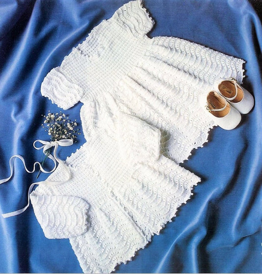 Vintage Knitting Pattern Baby Girl Pretty Ripple Dress and Jacket Set PDF Instant Digital Download Preemie - 18m 3 Ply