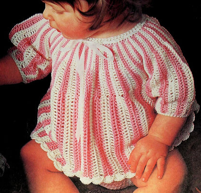 Vintage Crochet Pattern Baby Girl Candy Strip Maxi Angel Top with Panties PDF Instant Digital Download 6-18 Months Pearl Cotton Thread