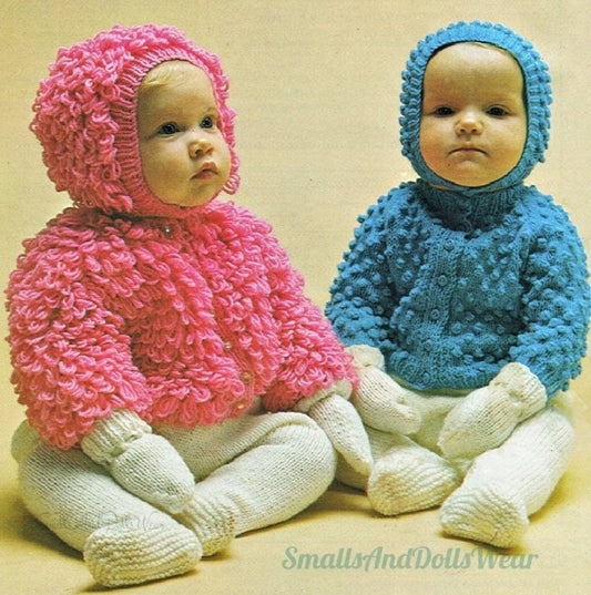 Vintage Knitting Pattern Baby Loop & Bobble Stitch Cardigan Jackets Hats Legging Mitts Sets PDF Instant Digital Download 0-12m