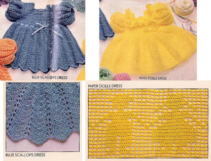 Vintage Crochet Patterns Baby Girl Pretty Lacy Frilly Party Dress 5 Designs Ripple Scallops Pineapple PDF Instant Digital Download 3m- 3yrs