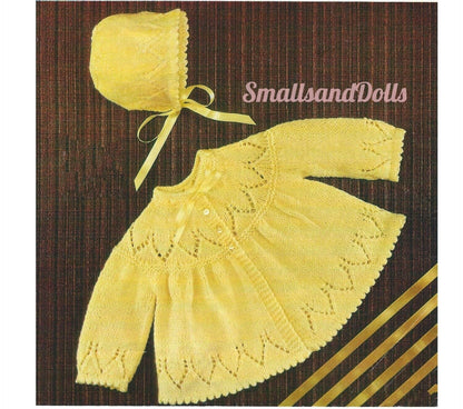 Vintage Knitting Pattern Pretty Baby Girl Matinee Coat and Bonnet Set PDF Instant Digital Download 0-12m 4 Ply Quickerknit