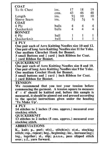 Vintage Knitting Pattern Pretty Baby Girl Matinee Coat and Bonnet Set PDF Instant Digital Download 0-12m 4 Ply Quickerknit