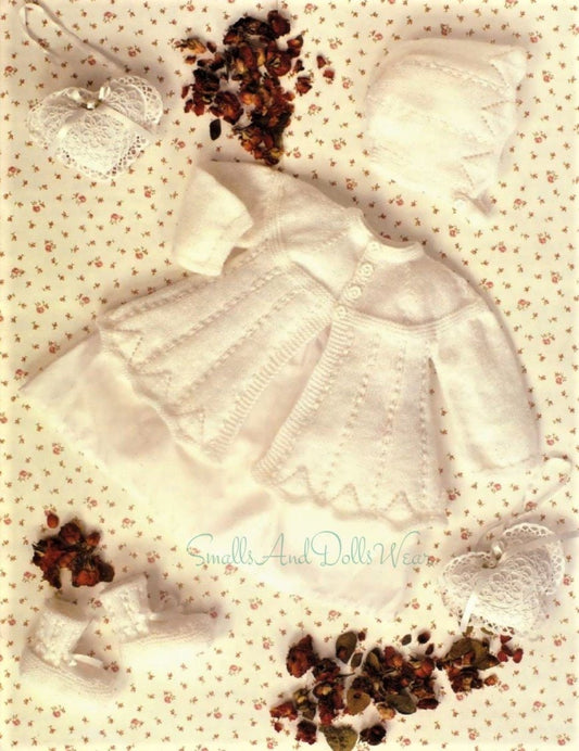 Vintage Knitting Pattern Knit Baby Girl Pretty Matinee Jacket Coat Bonnet Booties Set 0-9 months 4 Ply