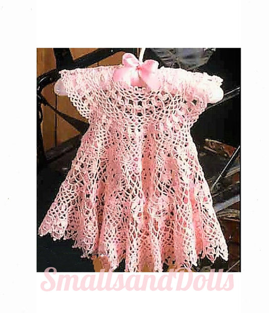 Vintage Crochet Pattern Baby Girl Pretty Frilly Floral Lace Dress PDF Instant Digital Download 3 - 12 months Cotton Thread