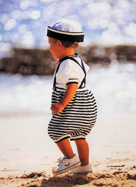 Vintage Knitting Pattern Baby Girl Boy Nautical Sailor Sun Suit Top & Shorts Set PDF Instant Digital Download 06-18m DK 8-Ply Cotton