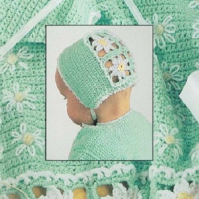 Vintage Crochet Pattern Baby Girls Lacy Daisy 4 Piece Set PDF Instant Digital Download Flower Jacket Bonnet Booties Afghan Blanket 0-12m