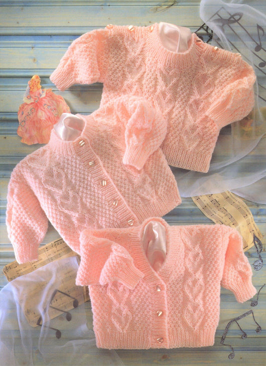 Vintage Knitting Pattern Knit Baby Girl Cable Hearts Cardigan & Pullover Sweaters Button Shoulder PDF Instant Digital Download 0-2 yrs DK
