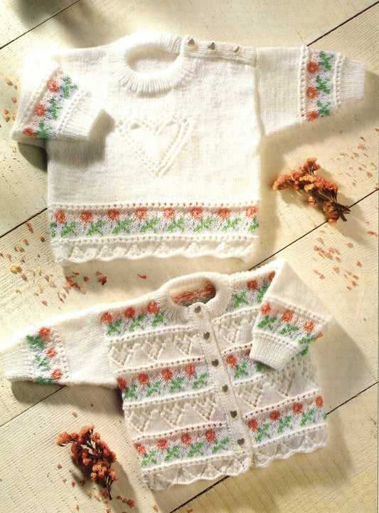 Vintage Knitting Pattern Knit Baby Girl Toddler Child Flowers Hearts Cardigan Pullover Sweaters PDF Instant Digital Download 0-7 yrs 4 Ply