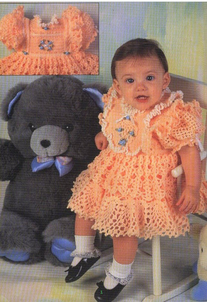 Vintage Crochet Pattern Baby Girl Lacy Pineapple Party Dress and Bib Set PDF Instant Digital Download 6-12m 3 Ply 4 Ply