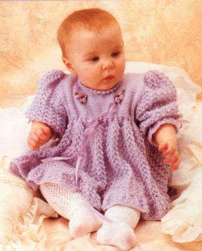 Vintage Knitting Pattern Pretty Baby Girl Old Fashioned 5 Piece Set PDF Instant Digital Download Dress Skirt Sweater Shoes 0-2 yrs 3 Ply