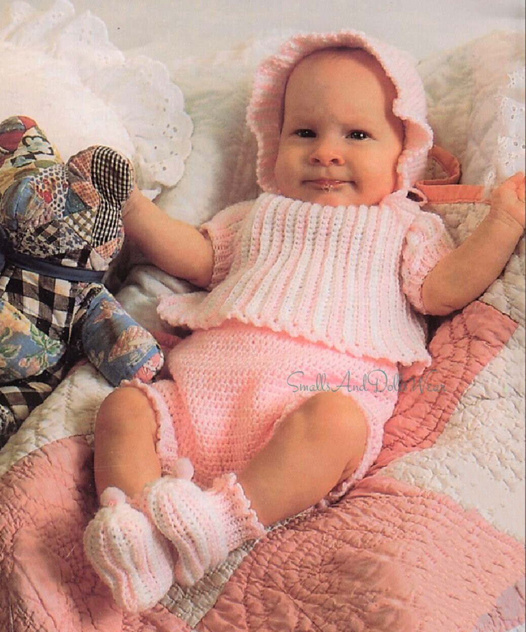 Vintage Crochet Pattern Baby Girl 5 Piece Sun Suit Set PDF Instant Digital Download Bonnet Top Panties Booties 0-6 months 5 Ply