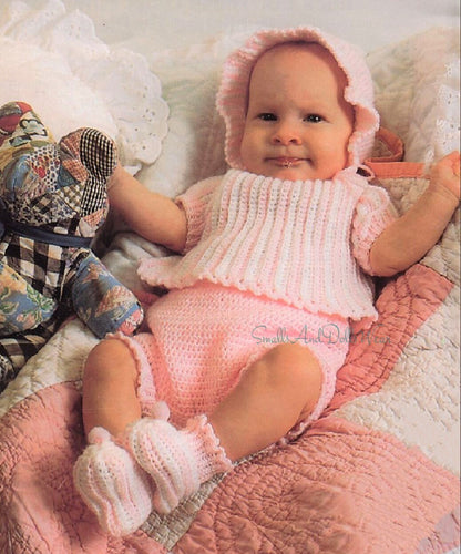 Vintage Crochet Pattern Baby Girl 5 Piece Sun Suit Set PDF Instant Digital Download Bonnet Top Panties Booties 0-6 months 5 Ply