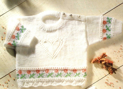 Vintage Knitting Pattern Knit Baby Girl Toddler Child Flowers Hearts Cardigan Pullover Sweaters PDF Instant Digital Download 0-7 yrs 4 Ply