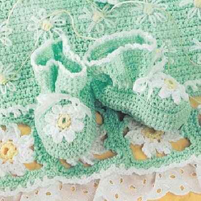 Vintage Crochet Pattern Baby Girls Lacy Daisy 4 Piece Set PDF Instant Digital Download Flower Jacket Bonnet Booties Afghan Blanket 0-12m