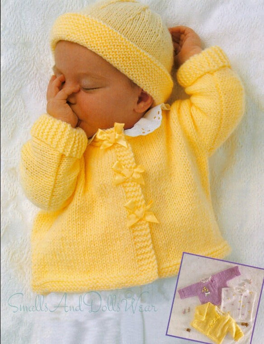 Vintage Knitting Pattern Knit Baby Girl Ribbon Cardigan Jacket Pullover Sweater Bolero Hat Set PDF Instant Digital Download 0-2 Yrs 8 Ply