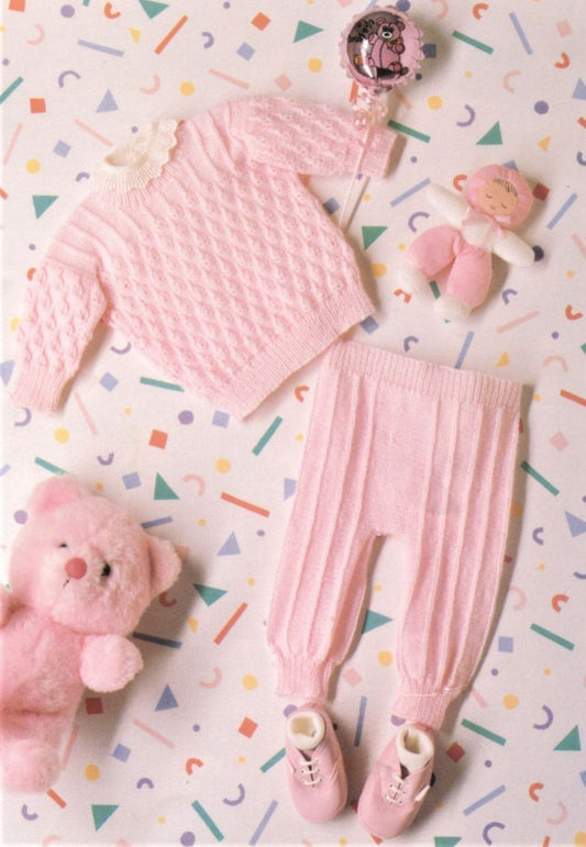 Vintage Knitting Pattern Knit Baby Girl Pullover Sweater and Leggings Set PDF Instant Digital Download Preemie to 18 m 4 Ply 8 Ply