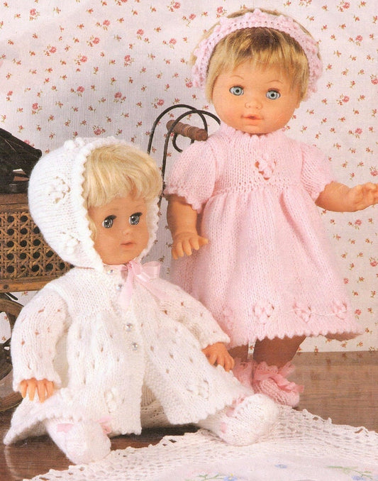 Vintage Knitting Pattern Baby Girl Doll Clothes for 12-14 15-18 19-22 Inch Dolls Hooded Jacket Headband PDF Instant Digital Download DK