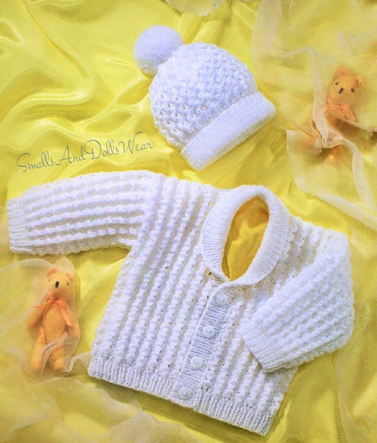 Vintage Knitting Pattern Baby Girl Boy Cardigan Jacket Pompom Hat Set PDF Instant Digital Download Preemie - 4 yrs DK