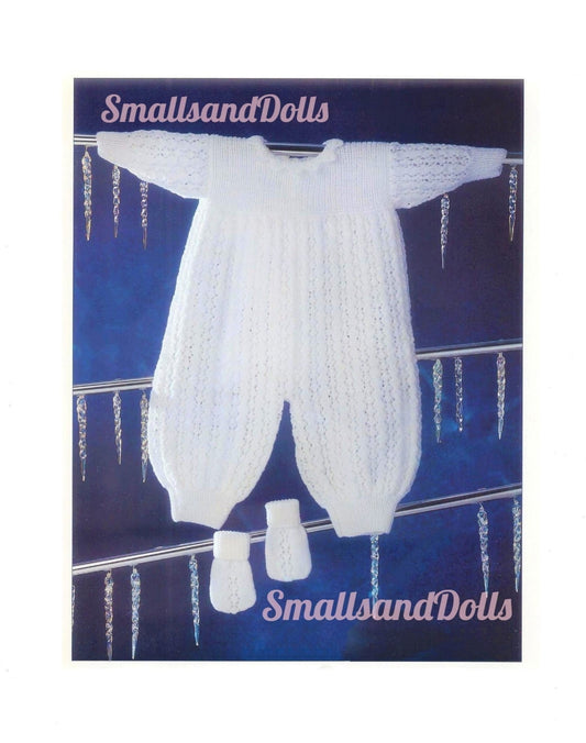 Vintage Knitting Pattern Baby Girl Boy Romper Suit and Mittens Set PDF Instant Digital Download Birth - 18m 4 Ply