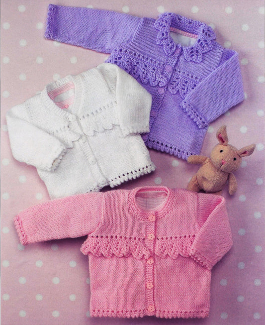 Vintage Knitting Pattern Knit Baby Girl Frilly Frilled Cardigan Sweaters Jumpers 3 Styles PDF Instant Digital Download 0-6 years DK 8 Ply