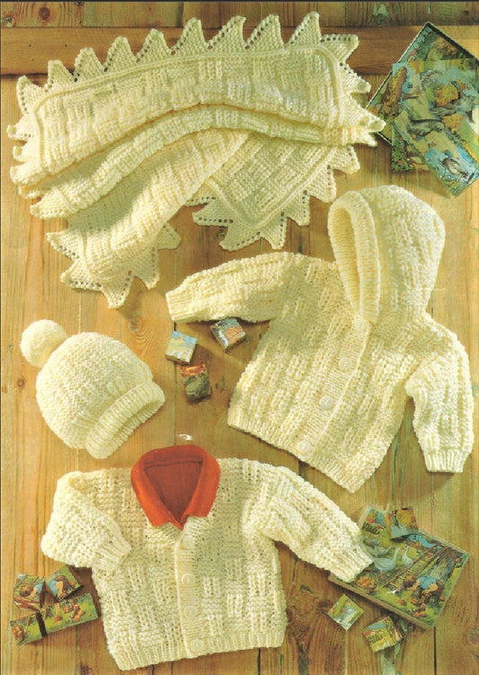 Vintage Knitting Pattern Baby Girl Boy Basketweave Aran Cardigan Hat Hoodie Jacket Blanket Set PDF Instant Digital Download 0- 24m 10 Ply