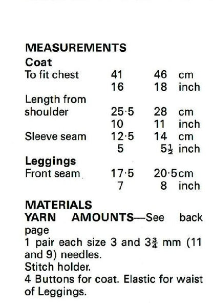 Vintage Knitting Pattern Baby Girl 4 Pc Coat Leggings Hat Mitts Set PDF Instant Digital Download 6-18m DK 8 Ply