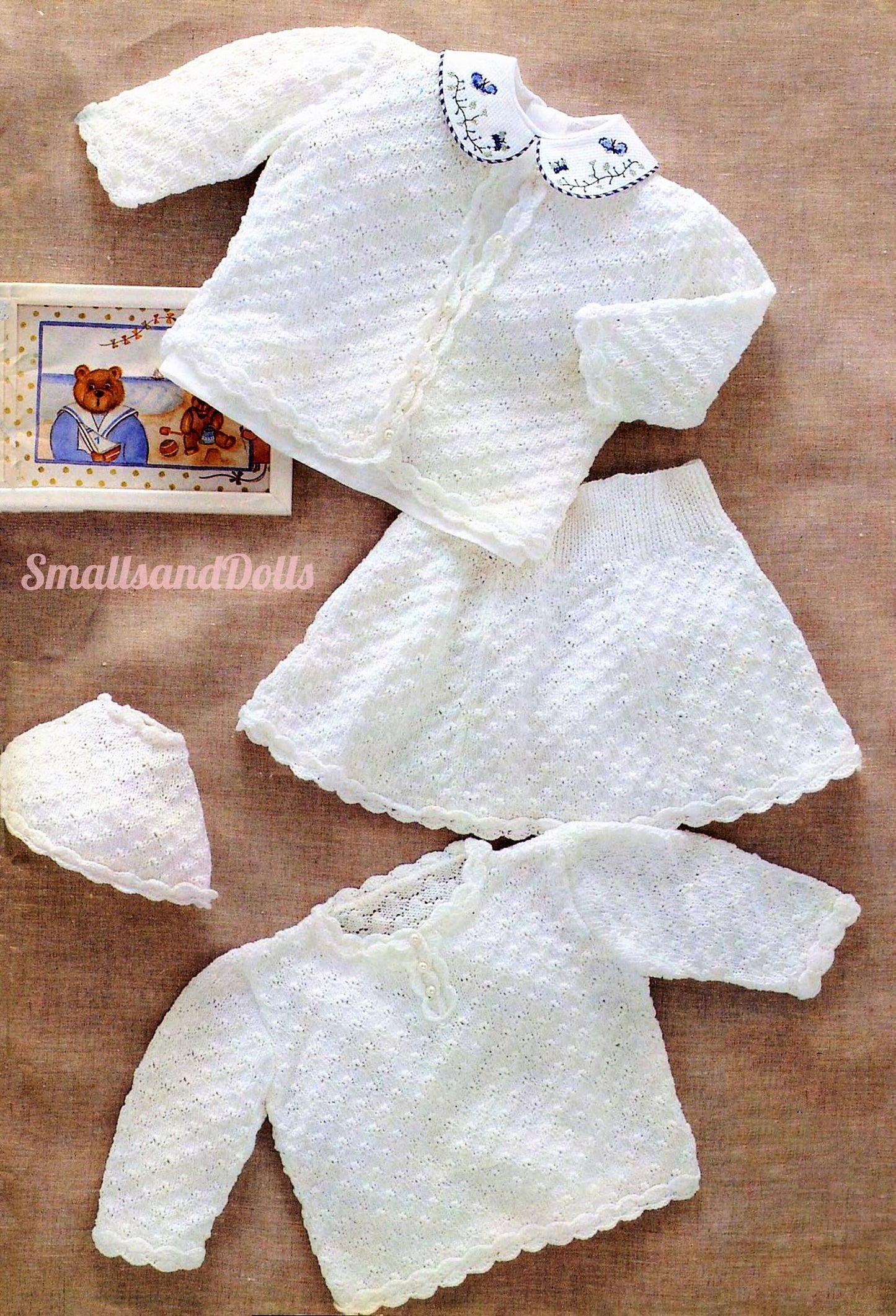 Vintage Knitting Pattern Baby Girls Textured Eyelet Cardigan Sweater Skirt Bonnet Set PDF Instant Digital Download 12m - 2 yrs 3 Ply
