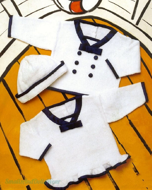 Vintage Knitting Pattern Baby Girl Boy Nautical Sailor Top and Hat Sets PDF Instant Digital Download 0-18m 3 Ply