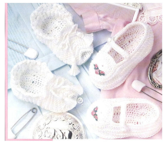 Vintage Crochet Pattern Cute Open Toe Baby Girl Booties & Mary Jane Shoes PDF Instant Digital Download Cotton Thread Bootees 5 Ply