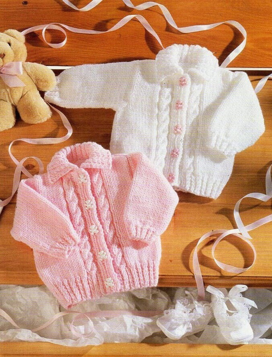 Vintage Knitting Pattern Baby Girl Cable Aran Cardigan Jacket Collared Sweater Jumper PDF Instant Digital Download 0-6 years Worsted 10 Ply