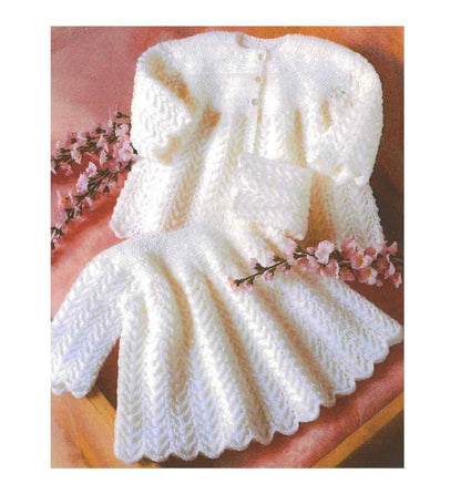 Vintage Knitting Pattern Baby Girl Angel Dress and Matinee Coat Set PDF Instant Download 0-12m DK and 4 Ply