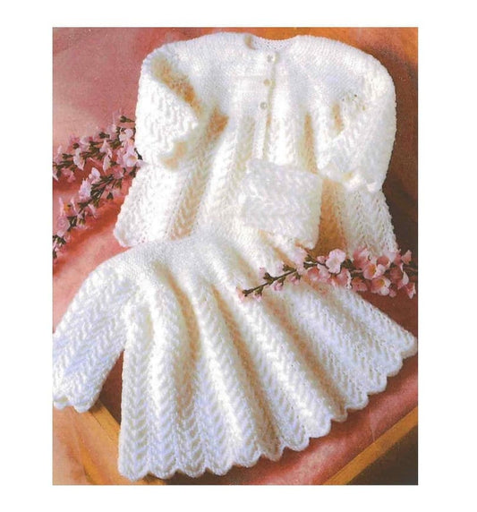 Vintage Knitting Pattern Baby Girl Angel Dress and Matinee Coat Set PDF Instant Download 0-12m DK and 4 Ply